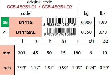 01112: Bar Anode for Yamaha 115-130-150-175-200-225-250 HP V6 up to 1989 Series size