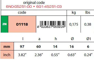 01118: Plate Anode for Yamaha 6 HP up to 2000 - 8 HP Series Technical Specifications