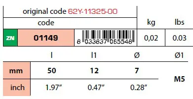 01149: Engine Rod Anode for Yamaha 25-30-40-50-60-70-150-175-200-225-250 HP Series Technical Specifications