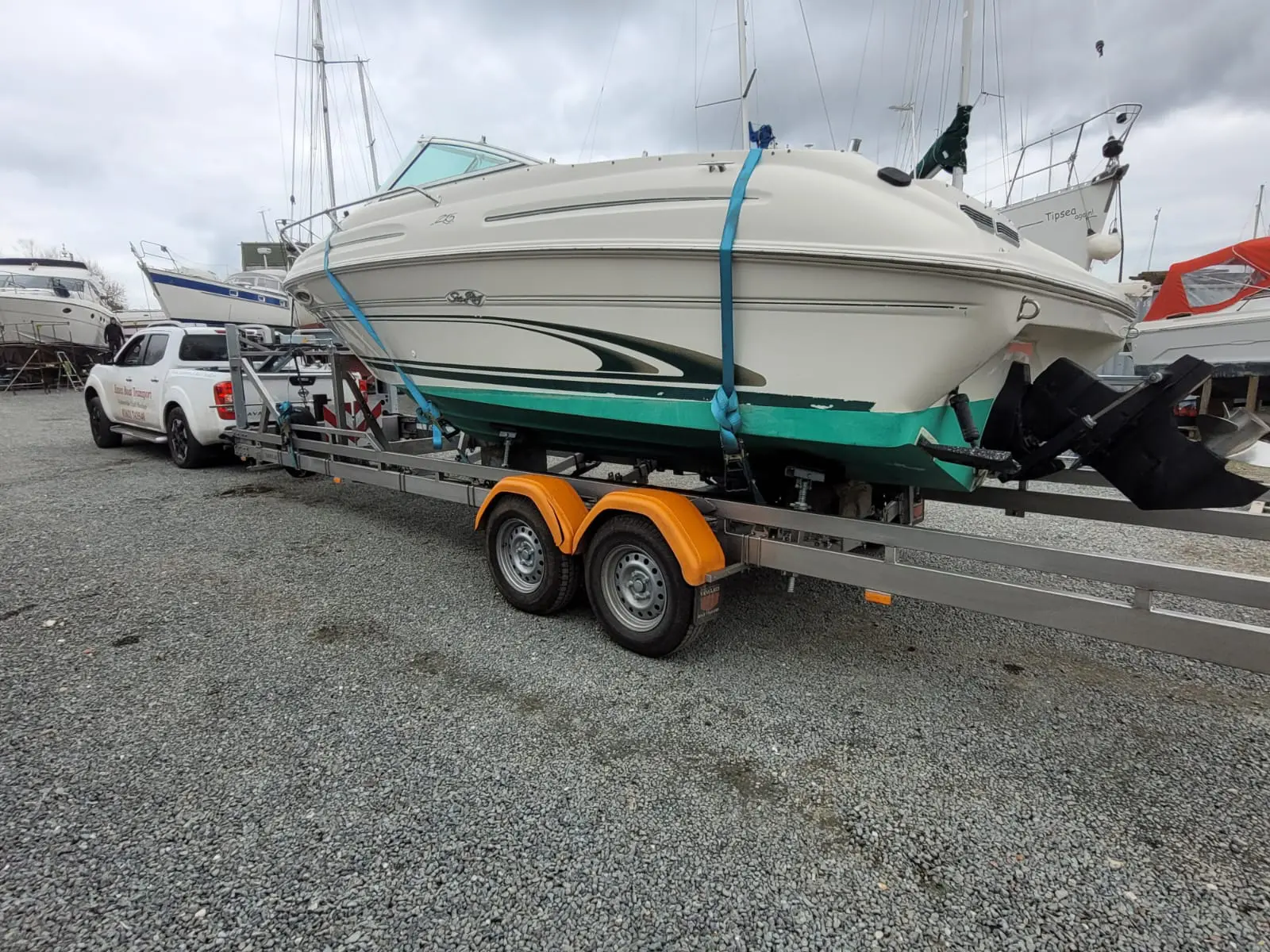 Essex Boat Transport new trailor with customers boat