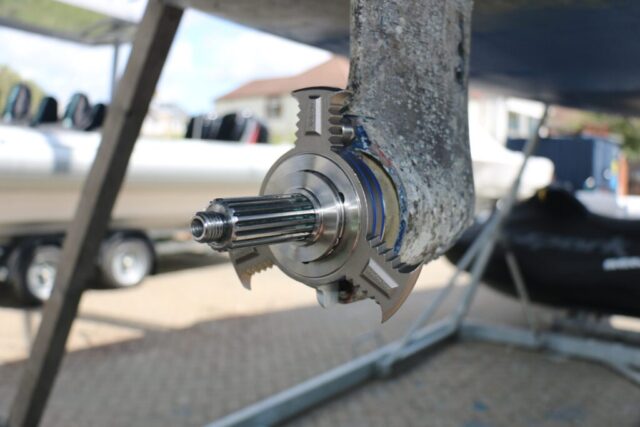 HydroAxe 3 Blade Rope Cutter fitted to 120 Volvo Penta Sail Drive on Sailing Yacht